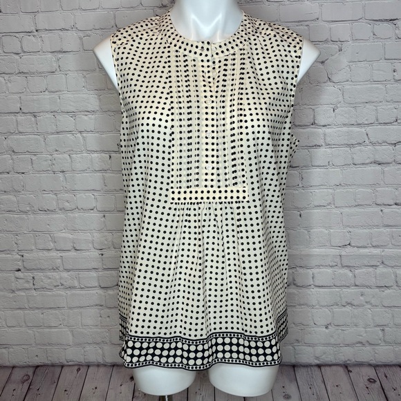 J. Crew Tops - J.Crew Cream and Black Polka Dot Sleeveless Blouse Size 12